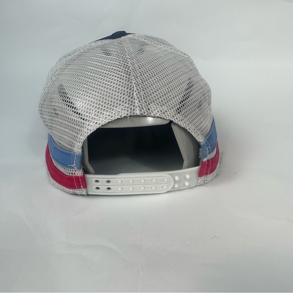 Blue with White Mesh & Side Stripes USA Patch Snapback Hat Cap - Picture 9 of 13